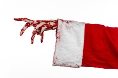Noel ve Halloween Tema: beyaz zemin üzerinde Santa zombi kanlı el