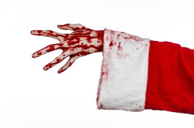 Noel ve Halloween Tema: beyaz zemin üzerinde Santa zombi kanlı el
