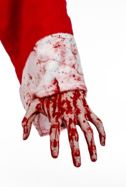 Noel ve Halloween Tema: beyaz zemin üzerinde Santa zombi kanlı el