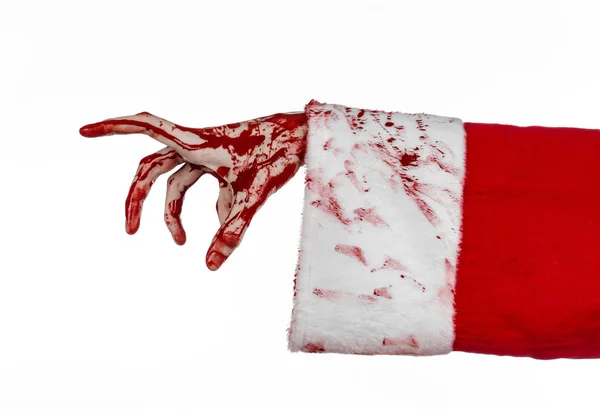 Tema Navidad y Halloween: Mano sangrienta de Santa Zombie sobre un fondo blanco —  Fotos de Stock