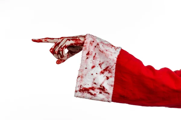 Kerstmis en Halloween thema: Santa Zombie bloedige hand op een witte achtergrond — Stockfoto