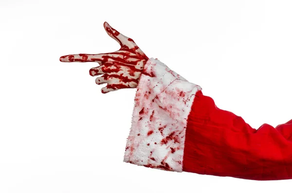 Kerstmis en Halloween thema: Santa Zombie bloedige hand op een witte achtergrond — Stockfoto