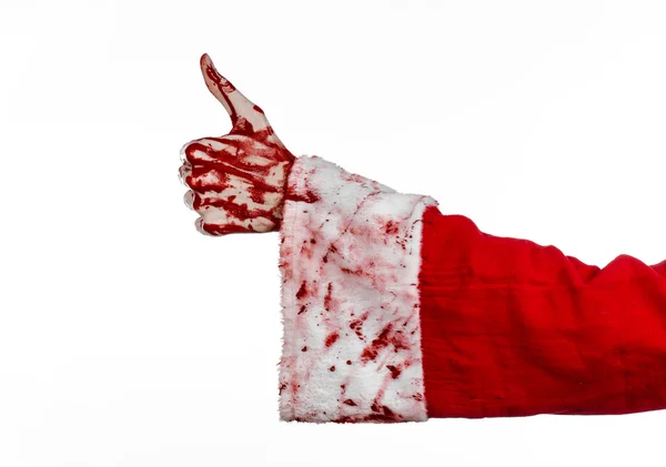 Tema Navidad y Halloween: Mano sangrienta de Santa Zombie sobre un fondo blanco —  Fotos de Stock