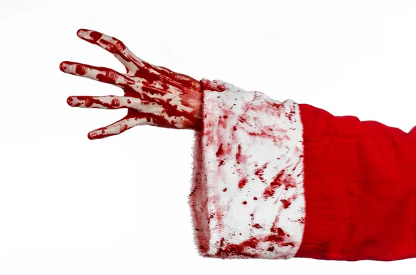 Jul och Halloween tema: Santa Zombie blodiga hand på vit bakgrund — Stockfoto
