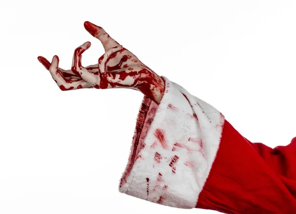 Noel ve Halloween Tema: beyaz zemin üzerinde Santa zombi kanlı el — Stok fotoğraf