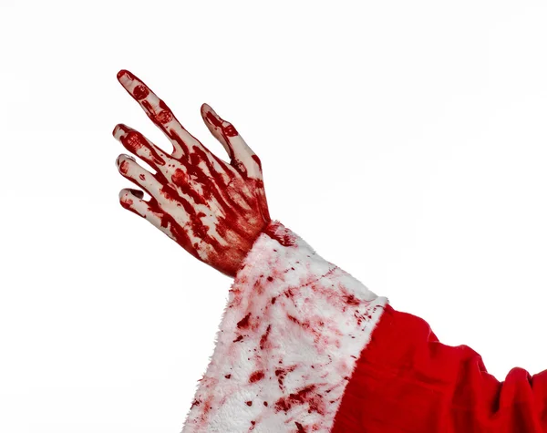 Noel ve Halloween Tema: beyaz zemin üzerinde Santa zombi kanlı el — Stok fotoğraf