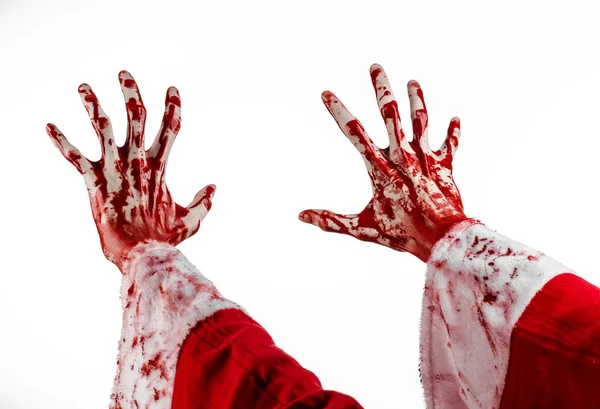 Noel ve Halloween Tema: beyaz zemin üzerinde Santa zombi kanlı el — Stok fotoğraf