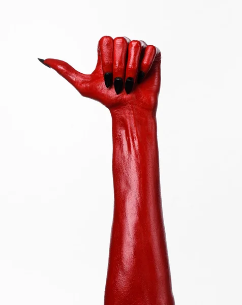 Κόκκινο διαβόλου χέρια, κόκκινο τα χέρια του Σατανά, θέμα αποκριών, λευκό φόντο, απομονωμένο — Φωτογραφία Αρχείου