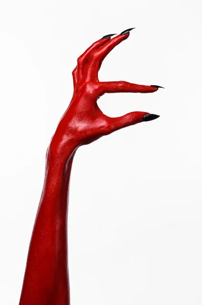Mãos do Diabo Vermelho, mãos vermelhas de Satanás, tema de Halloween, fundo branco, isolado — Fotografia de Stock
