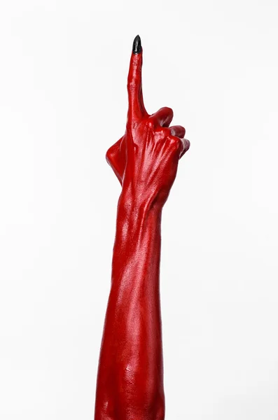 Red Devil's hands, red hands of Satan, Halloween theme, white background, isolated — Stock Photo, Image
