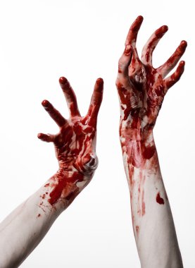 Kanlı halloween Tema: kanlı eller katil zombie izole beyaz arka plan Studio