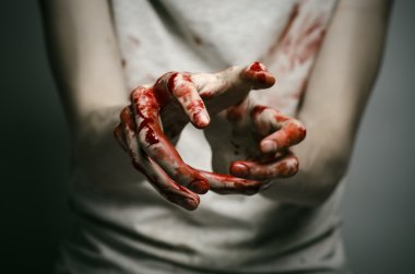 Kanlı Tema yalnız katil: katil kanlı eller ve depresyon ve ağrı karşılaşan gösterir
