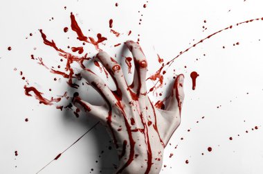 Kanlı halloween Tema: beyaz üzerinde kanlı el izi bırakır kanlı duvar