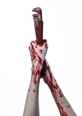 tutan bir ayarlanabilir anahtarı, anahtar, deli tesisatçı, kanlı Tema, halloween Tema, beyaz arka plan, izole, el bir suikastçı, kanlı katil, psikopat, kanlı maymun wrenc kanlı eli kanlı