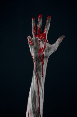 Kanlı Halloween Tema: korkunç zombi iblis kanlı eller üzerinde siyah bir arka plan