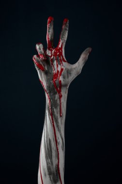 Kanlı Halloween Tema: korkunç zombi iblis kanlı eller üzerinde siyah bir arka plan