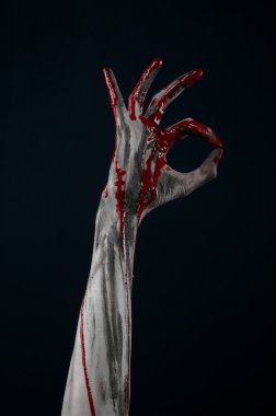 Kanlı Halloween Tema: korkunç zombi iblis kanlı eller üzerinde siyah bir arka plan