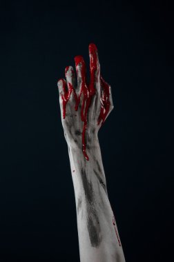 Kanlı Halloween Tema: korkunç zombi iblis kanlı eller üzerinde siyah bir arka plan