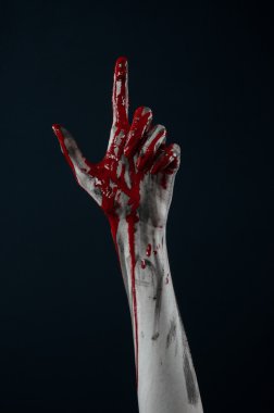 Kanlı Halloween Tema: korkunç zombi iblis kanlı eller üzerinde siyah bir arka plan