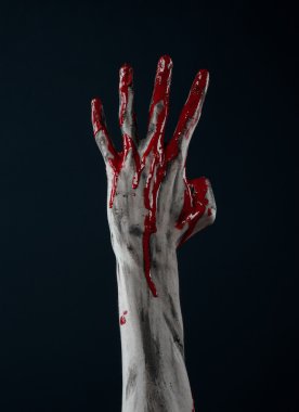 Kanlı Halloween Tema: korkunç zombi iblis kanlı eller üzerinde siyah bir arka plan