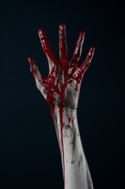 Kanlı Halloween Tema: korkunç zombi iblis kanlı eller üzerinde siyah bir arka plan