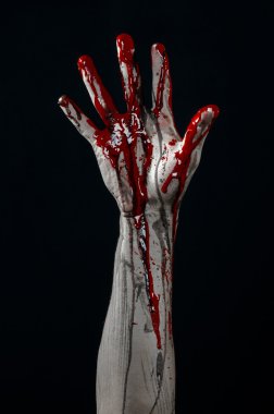 Kanlı Halloween Tema: korkunç zombi iblis kanlı eller üzerinde siyah bir arka plan