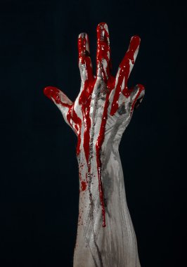 Kanlı Halloween Tema: korkunç zombi iblis kanlı eller üzerinde siyah bir arka plan