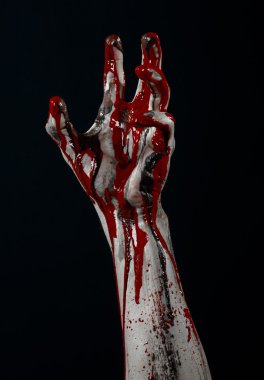 Kanlı Halloween Tema: korkunç zombi iblis kanlı eller üzerinde siyah bir arka plan