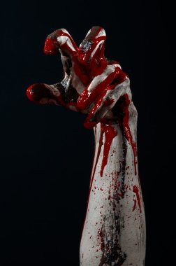 Kanlı Halloween Tema: korkunç zombi iblis kanlı eller üzerinde siyah bir arka plan