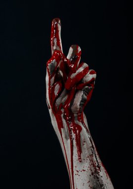 Kanlı Halloween Tema: korkunç zombi iblis kanlı eller üzerinde siyah bir arka plan