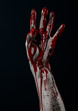 Kanlı Halloween Tema: korkunç zombi iblis kanlı eller üzerinde siyah bir arka plan