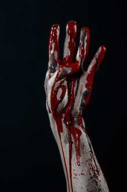 Kanlı Halloween Tema: korkunç zombi iblis kanlı eller üzerinde siyah bir arka plan