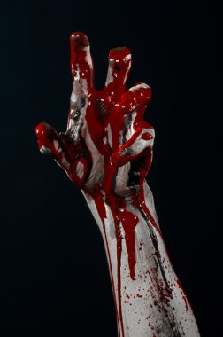 Kanlı Halloween Tema: korkunç zombi iblis kanlı eller üzerinde siyah bir arka plan