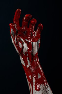 Kanlı Halloween Tema: korkunç zombi iblis kanlı eller üzerinde siyah bir arka plan