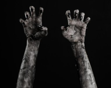 Kara ölüm, yürüyen ölüler zombi Tema, halloween Tema, zombi eller, izole, siyah arka plan, ölüm, mumya el, el, el eller şeytanın siyah çivi, canavar eller
