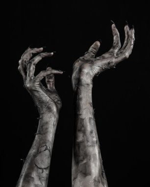 Kara ölüm, yürüyen ölüler zombi Tema, halloween Tema, zombi eller, izole, siyah arka plan, ölüm, mumya el, el, el eller şeytanın siyah çivi, canavar eller