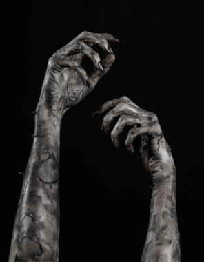 Kara ölüm, yürüyen ölüler zombi Tema, halloween Tema, zombi eller, izole, siyah arka plan, ölüm, mumya el, el, el eller şeytanın siyah çivi, canavar eller