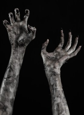 Kara ölüm, yürüyen ölüler zombi Tema, halloween Tema, zombi eller, izole, siyah arka plan, ölüm, mumya el, el, el eller şeytanın siyah çivi, canavar eller