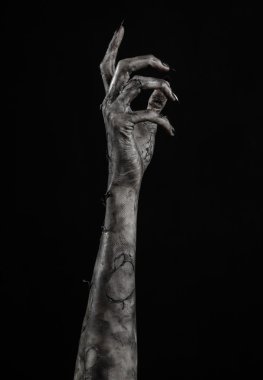 Kara ölüm, yürüyen ölüler zombi Tema, halloween Tema, zombi eller, izole, siyah arka plan, ölüm, mumya el, el, el eller şeytanın siyah çivi, canavar eller