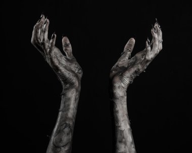 Kara ölüm, yürüyen ölüler zombi Tema, halloween Tema, zombi eller, izole, siyah arka plan, ölüm, mumya el, el, el eller şeytanın siyah çivi, canavar eller