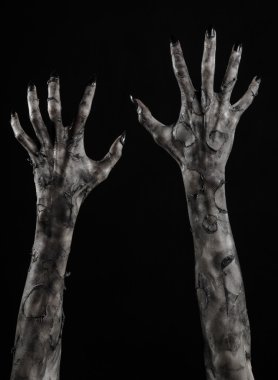 Kara ölüm, yürüyen ölüler zombi Tema, halloween Tema, zombi eller, izole, siyah arka plan, ölüm, mumya el, el, el eller şeytanın siyah çivi, canavar eller