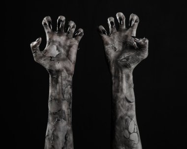 Kara ölüm, yürüyen ölüler zombi Tema, halloween Tema, zombi eller, izole, siyah arka plan, ölüm, mumya el, el, el eller şeytanın siyah çivi, canavar eller