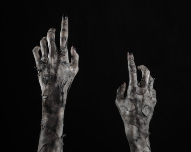 Kara ölüm, yürüyen ölüler zombi Tema, halloween Tema, zombi eller, izole, siyah arka plan, ölüm, mumya el, el, el eller şeytanın siyah çivi, canavar eller