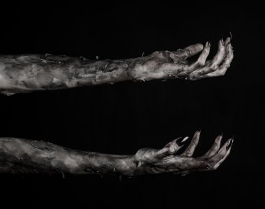 Kara ölüm, yürüyen ölüler zombi Tema, halloween Tema, zombi eller, izole, siyah arka plan, ölüm, mumya el, el, el eller şeytanın siyah çivi, canavar eller