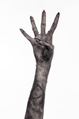 Kara ölüm, yürüyen ölüler zombi Tema, halloween Tema, zombi eller, izole, beyaz arka plan, ölüm, mumya el, el, el eller şeytanın siyah çivi, canavar eller