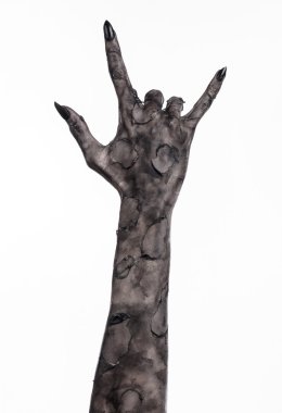 Kara ölüm, yürüyen ölüler zombi Tema, halloween Tema, zombi eller, izole, beyaz arka plan, ölüm, mumya el, el, el eller şeytanın siyah çivi, canavar eller