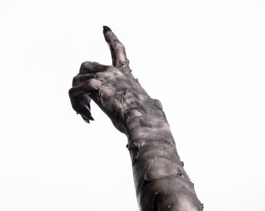 Kara ölüm, yürüyen ölüler zombi Tema, halloween Tema, zombi eller, izole, beyaz arka plan, ölüm, mumya el, el, el eller şeytanın siyah çivi, canavar eller