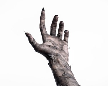 Kara ölüm, yürüyen ölüler zombi Tema, halloween Tema, zombi eller, izole, beyaz arka plan, ölüm, mumya el, el, el eller şeytanın siyah çivi, canavar eller