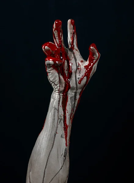 Bloody Halloween tema: horrível zombie demônio sangrento mãos em um fundo preto — Fotografia de Stock