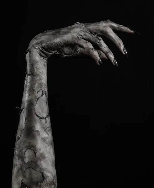 Kara ölüm, yürüyen ölüler zombi Tema, halloween Tema, zombi eller, izole, siyah arka plan, ölüm, mumya el, el, el eller şeytanın siyah çivi, canavar eller — Stok fotoğraf